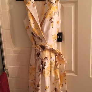 Dress, Yellow White, A line Sleeveless, sz 8